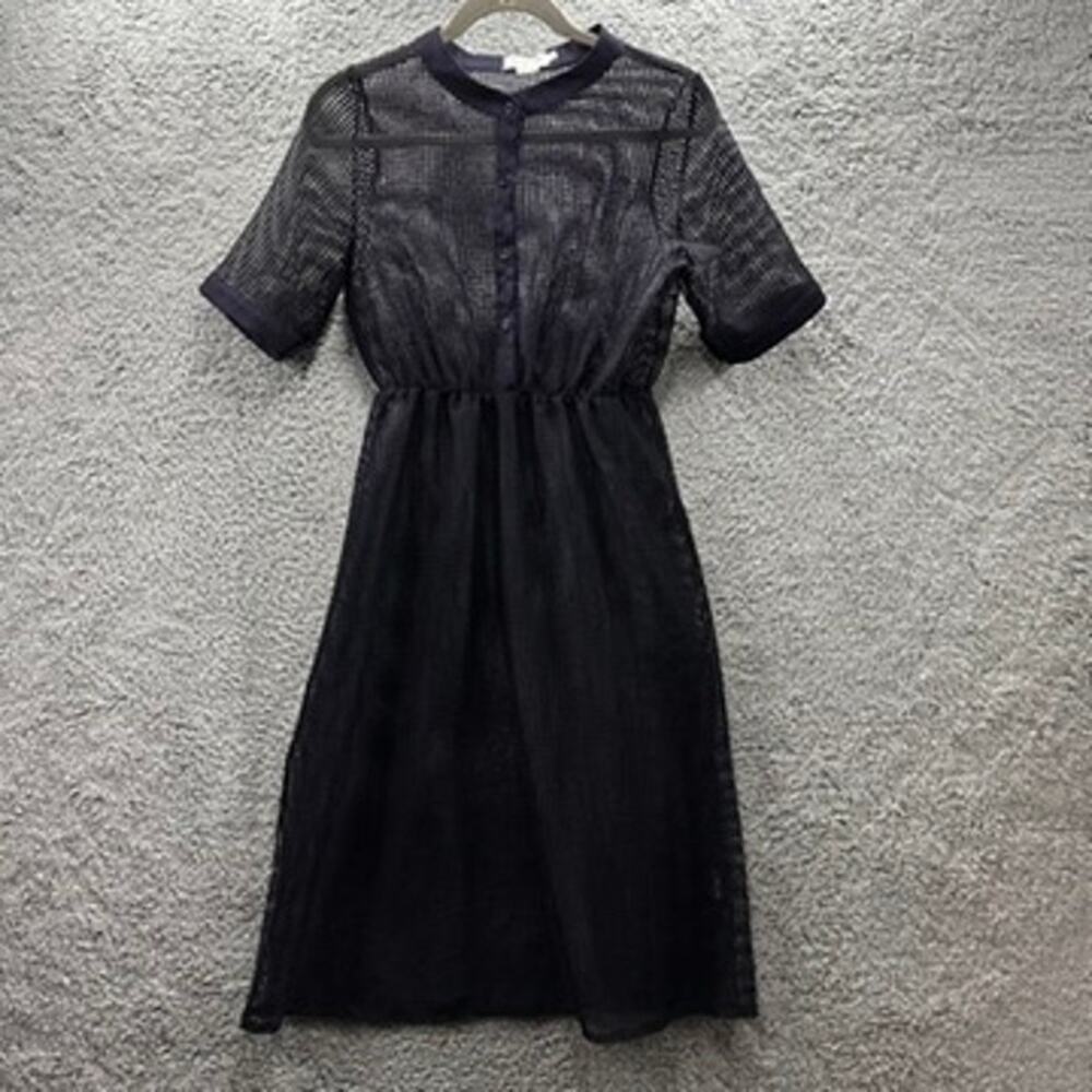 Lili Sidonio Medium Dark Blue Mesh Dress Short Sleeves Elastic Waistband‎